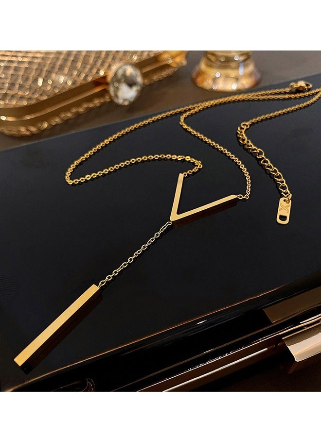 DUNISO قلادة على شكل حرف V للنساء والفتيات وإكسسوارات الموضة العصرية مع إكسسوارات فساتين مجوهرات أنيقة بسيطة وفريدة من نوعها - Image 2