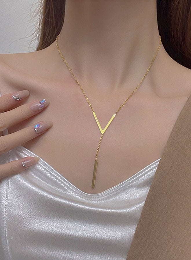 DUNISO قلادة على شكل حرف V للنساء والفتيات وإكسسوارات الموضة العصرية مع إكسسوارات فساتين مجوهرات أنيقة بسيطة وفريدة من نوعها - Image 3