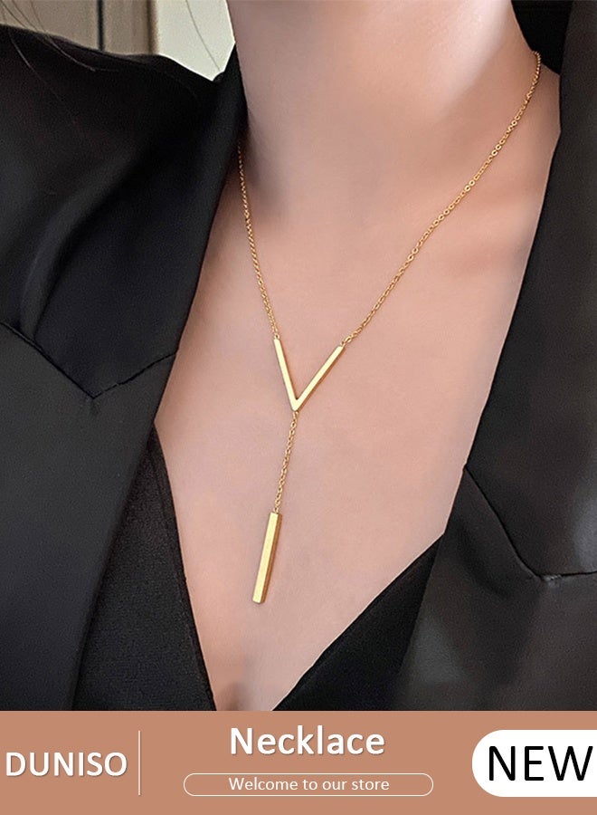 DUNISO قلادة على شكل حرف V للنساء والفتيات وإكسسوارات الموضة العصرية مع إكسسوارات فساتين مجوهرات أنيقة بسيطة وفريدة من نوعها - Image 1
