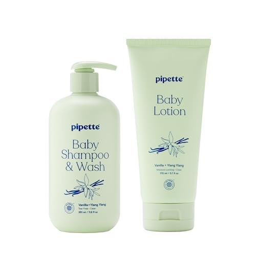 Pipette Vanilla + Ylang Ylang Wash and Lotion Duo, Pack of 2, Clean, Includes Baby Body Wash and Lotion for Newborns and Kids, Tear-Free Bath Time, Baby Bath and Newborn Essentials, Non-toxic - Image 1