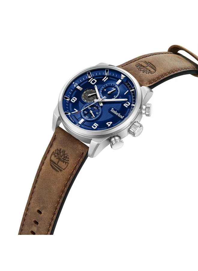 Timberland Henniker II Blue Dial Leather Strap Chronograph Watch for Men, 46mm