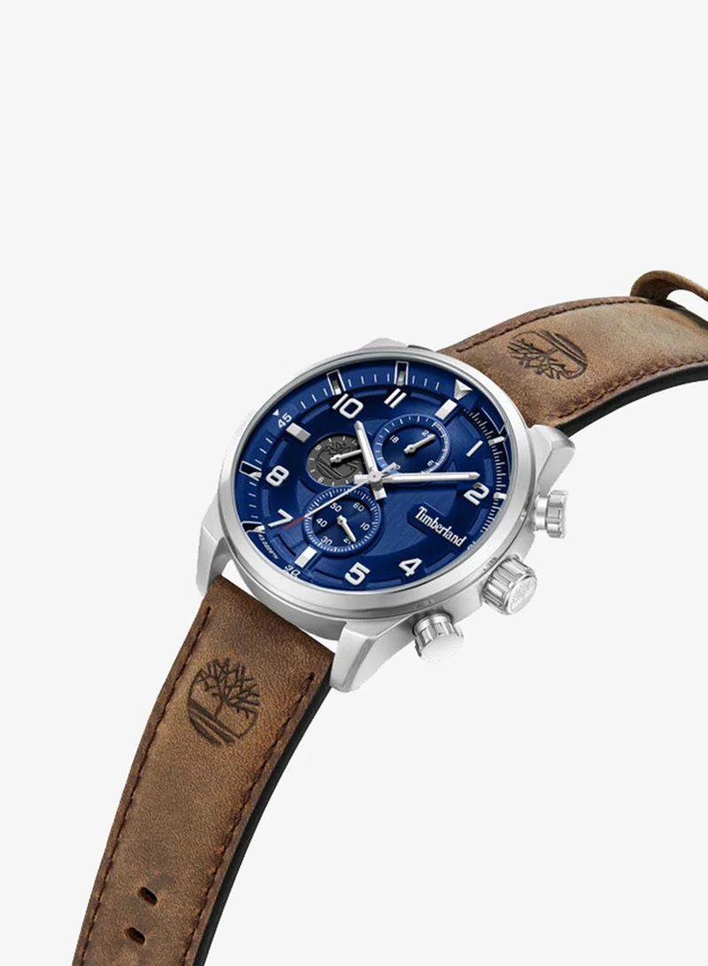 Timberland Henniker II Blue Dial Leather Strap Chronograph Watch for Men, 46mm