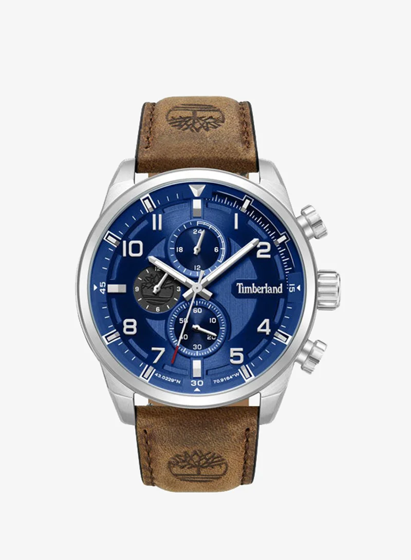 Timberland Henniker II Blue Dial Leather Strap Chronograph Watch for Men, 46mm