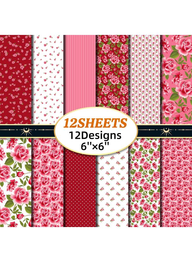 Bluejw 12 Sheets/pack Pink Flower DIY Photo Album Clip Book Hand Account Background Paper Card Hand Account Valentine's Day Material Paper - Image 2