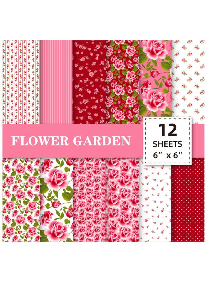 Bluejw 12 Sheets/pack Pink Flower DIY Photo Album Clip Book Hand Account Background Paper Card Hand Account Valentine's Day Material Paper - Image 1