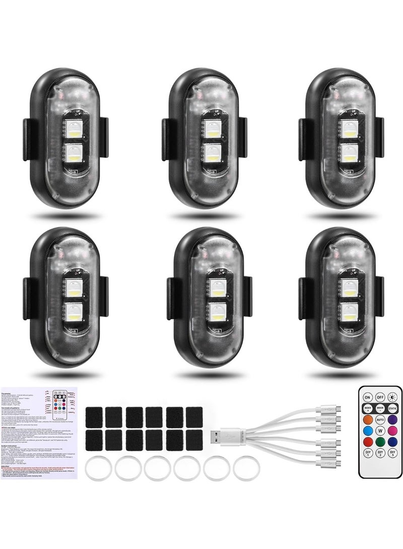 YelaJoy 6 PCS Wireless LED Lights for Car with Remote Control, Halloween Wireless LED Strobe Lights 8 Colors USB Charing IP65 Waterproof Anti-Collision Warning Light for Car Interior Truck Drone Aircraft Bike - Image 1