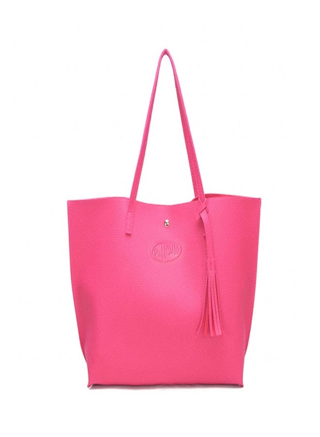 PuffCuff Pink Tote Bag | Vegan Leather | Handbag with Phone Pocket & Button Clasp | Work Purse | 14" x 4.25" x 12" - Image 1