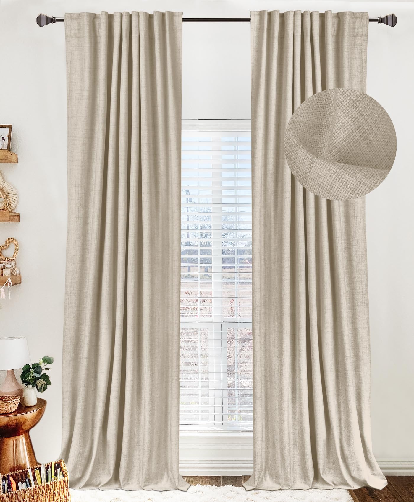 100% Blackout Shield 100 Blackout Shield Linen Blackout Curtains for Bedroom 108 Inches Long Back TabRod Pocket Living Room Drapes Thermal Insulated Blackout Curtains 2 Panels Set 50 W x 108 L Oatmeal