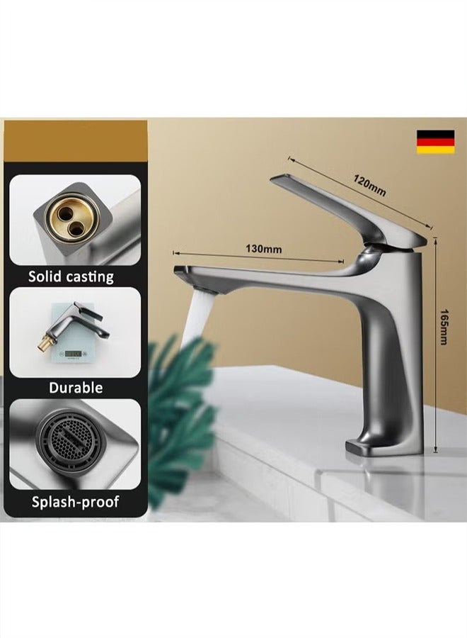 Arabest Stainless Steel Faucet Suitable for Kitchen Bathroom Hot and Cold Water Wash Basin Household Single Hole Basin with 60cm Hose Grey - Image 1