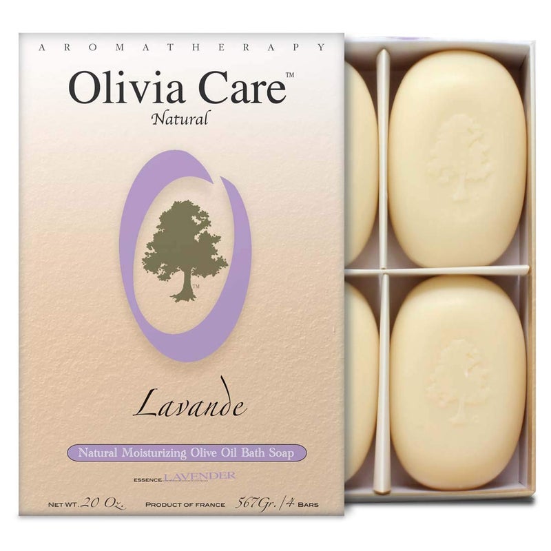 Olivia Care Lavender Bar Soap4 pack box set  100 Natural Ingredients Organic Vegan  For Face  Body Coldpressed TripleMilled Hydrating Moisturizing Infused Calcium  Vitamins  4 X 5 oz