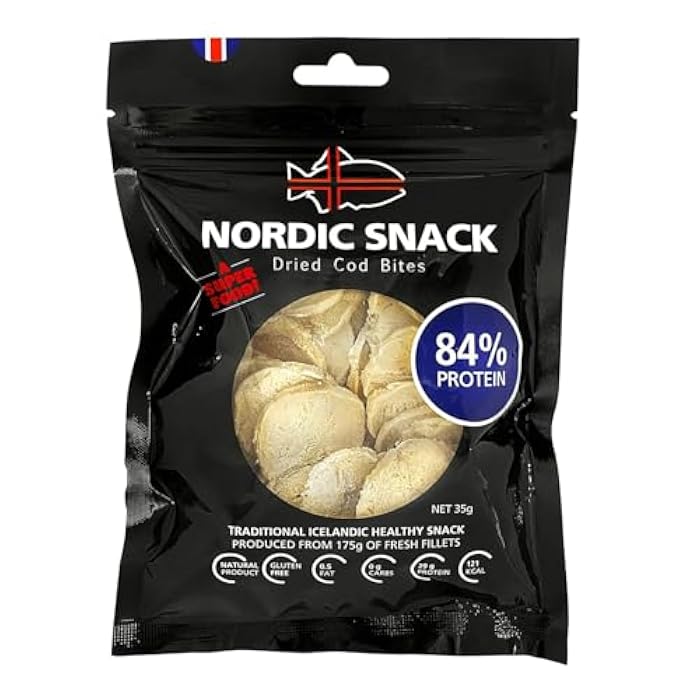 Nordic Catch وجبات سمك القد المجفف بالتجميد من نوردك كاتش - رقائق مصنوعة من سمك القد الأيسلندي البري - وجبة خفيفة صحية من السمك المجفف، غنية بأحماض أوميغا 3 الدهنية، غنية بالبروتين، وجبة خفيفة من لحم السمك المجفف صديقة للكيتو - كيس قابل لإعادة الإغلاق 35 جرام - 1 عبوة - Image 1