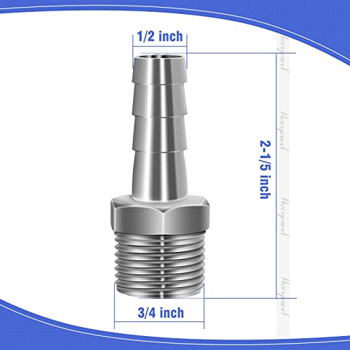 Horiznext 304 Stainless Steel 1/2" Barb Hose to 1/2 NPT Home Brew pipe barbed nipple Fitting. Pack of 4 - Image 2