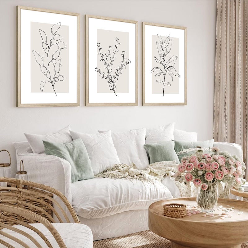 Youillne Neutral Botanical Prints Wall Art Decor Plant Minimalist Canvas Pictures Vintage Beige Wall Art Modern Farmhouse Line Poster Boho Abstract Painting Artwork for Bedroom 12x16 Inch Framed Set of 3 - Image 4