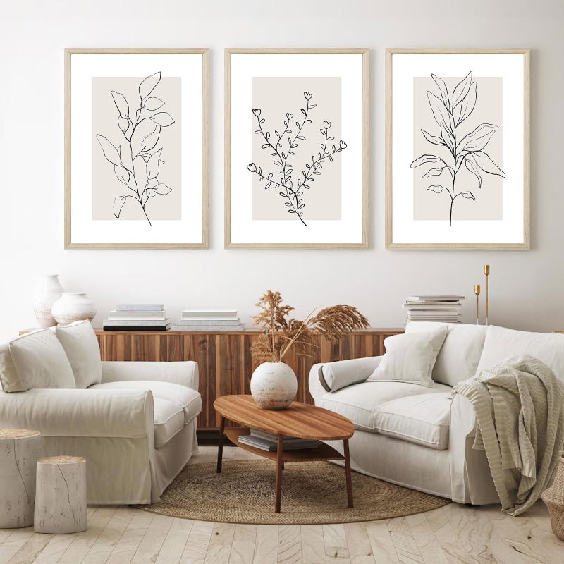 Youillne Neutral Botanical Prints Wall Art Decor Plant Minimalist Canvas Pictures Vintage Beige Wall Art Modern Farmhouse Line Poster Boho Abstract Painting Artwork for Bedroom 12x16 Inch Framed Set of 3 - Image 5