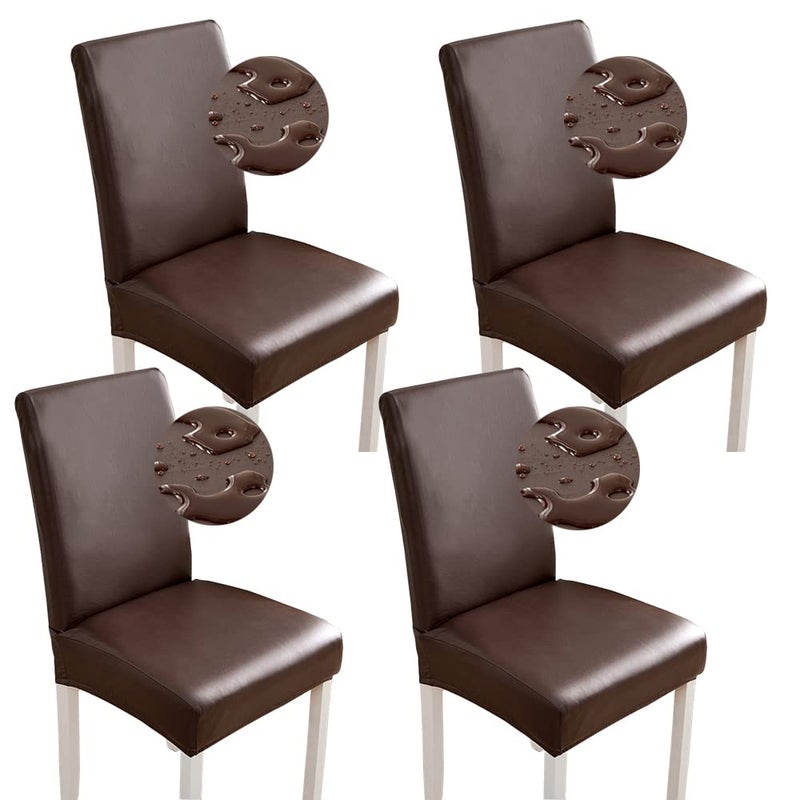 Shukii Stretch Dining Chair Covers Waterproof PU Leather Chair Slipcovers Chair Protector Cover Universal Chair Covers for Dining Room Kitchen Hotel Set of 4 Coffee