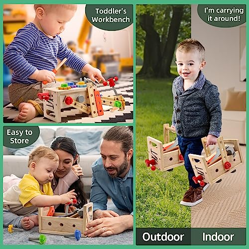 AiTuiTui 29PCS Kids Tool Set with Wooden Tool Box Toddler Tool Set Montessori Pretend Play Construction Toys STEM Educational Toys for 2 3 4 5 Year Old Boys Girls Birthday Easter Gift - Image 5