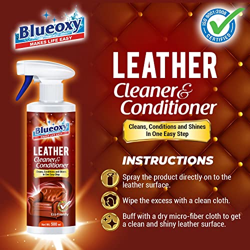 BLUEOXY Leather Cleaner and Conditioner | Leather Cleanser | Ideal for Leather Furniture, Auto Interiors & More | Car Interior Detailing | Ecological Formulation | 500 ML Spray |QTY 2 - Image 3