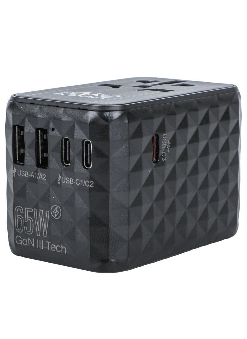 ALGHAFA Universal Travel Adapter Plug 65W with 2 USB and 3 USB-C Adapter Power Plug Fast Charge International to UK AU USA Canada Italy Australia China Japan Thailand Color  Black from Al ghafa  - Image 2