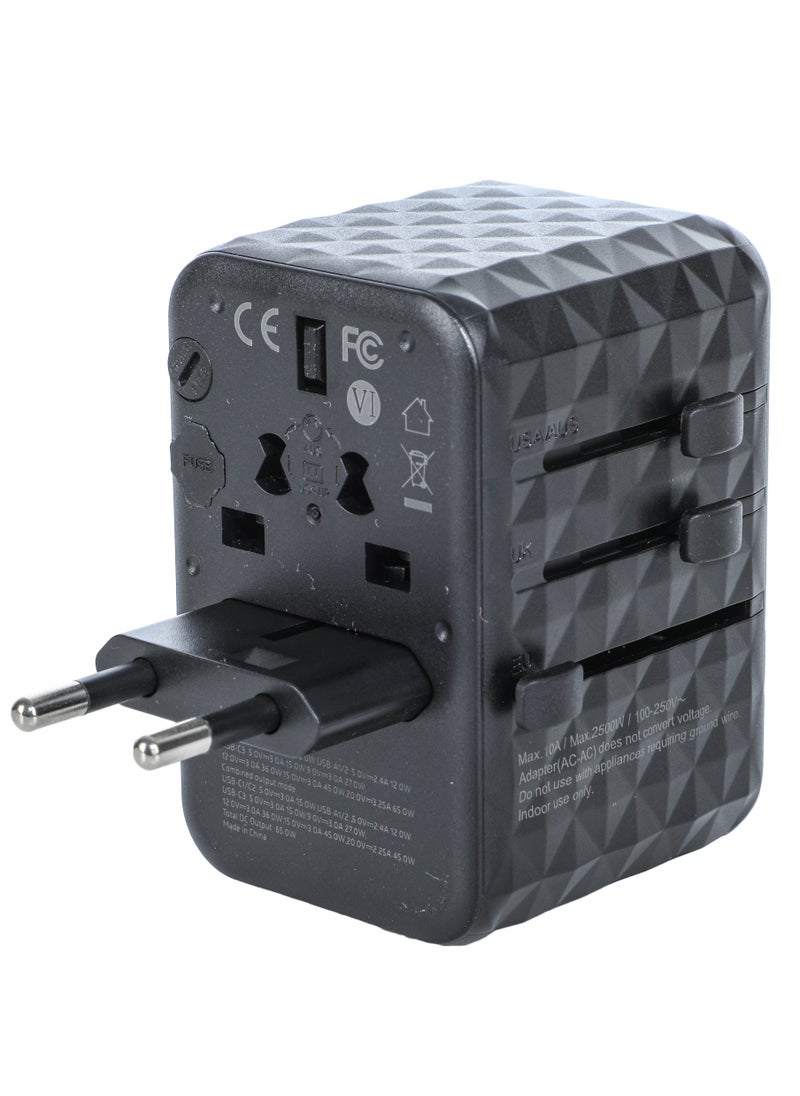 ALGHAFA Universal Travel Adapter Plug 65W with 2 USB and 3 USB-C Adapter Power Plug Fast Charge International to UK AU USA Canada Italy Australia China Japan Thailand Color  Black from Al ghafa  - Image 4