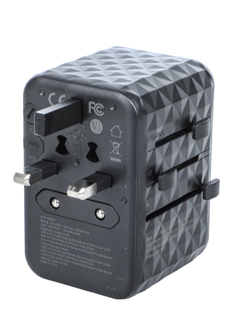 ALGHAFA Universal Travel Adapter Plug 65W with 2 USB and 3 USB-C Adapter Power Plug Fast Charge International to UK AU USA Canada Italy Australia China Japan Thailand Color  Black from Al ghafa  - Image 3