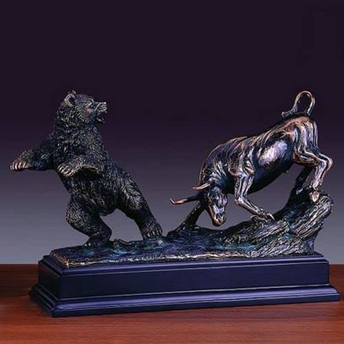 Treasure of Nature Bronze Finished Resin Sculpture Stock Market Bear  Bull 13 W X 95 H