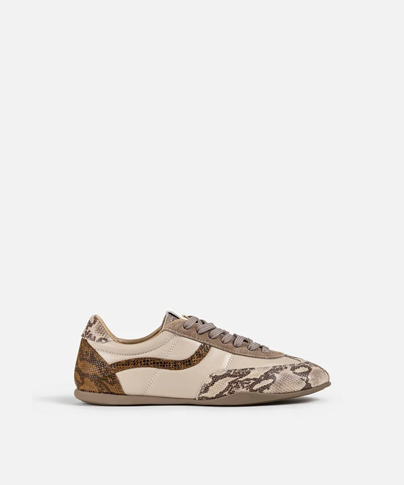 ابيكول Snake-Detail Leather Sneakers