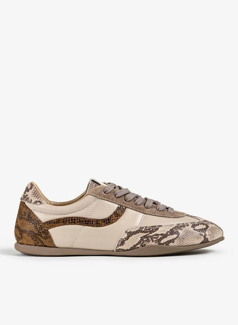 ابيكول Snake-Detail Leather Sneakers