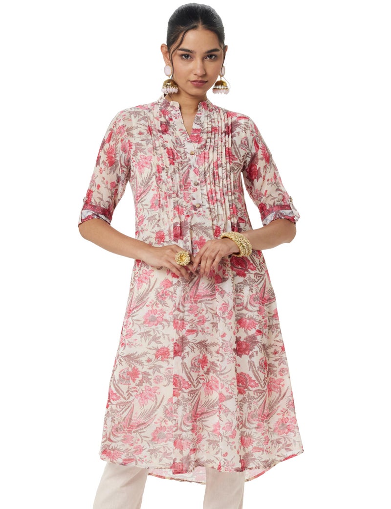 BIBA Women Printed Straight Kurta Mix and Match(Assorted KURTA20405_Cream_40) - Image 1