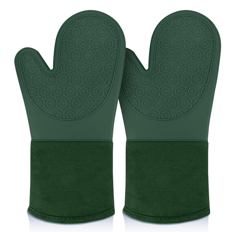sungwoo Silicone Oven Mitts Heat Resistant Oven Gloves with Quilted Liner NonSlip Textured Grip Perfect for BBQ Baking Cooking and Grilling  1 Pair 138 Inch Midnight Green