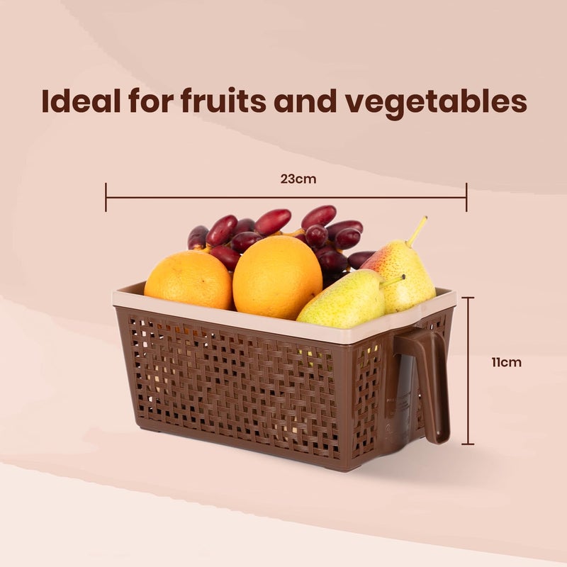 Nayasa Frill No 2 Plastic Fruit Basket 6 Litre Rectangle Veg Baskets For Storage In Kitchen Food Basket For Kitchen Brown - Image 3