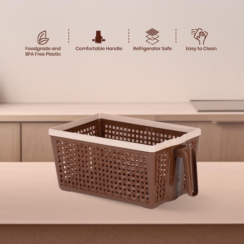 Nayasa Frill No 2 Plastic Fruit Basket 6 Litre Rectangle Veg Baskets For Storage In Kitchen Food Basket For Kitchen Brown - Image 4