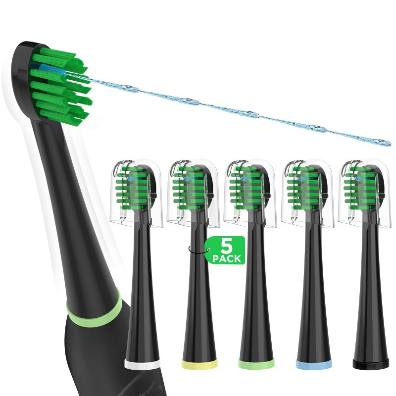 Replacement Toothbrush Heads for All Waterpik Sonic Fusion Models SF01 SF02 SF03 and SF04 Series Compact with Covers 5 Count Black