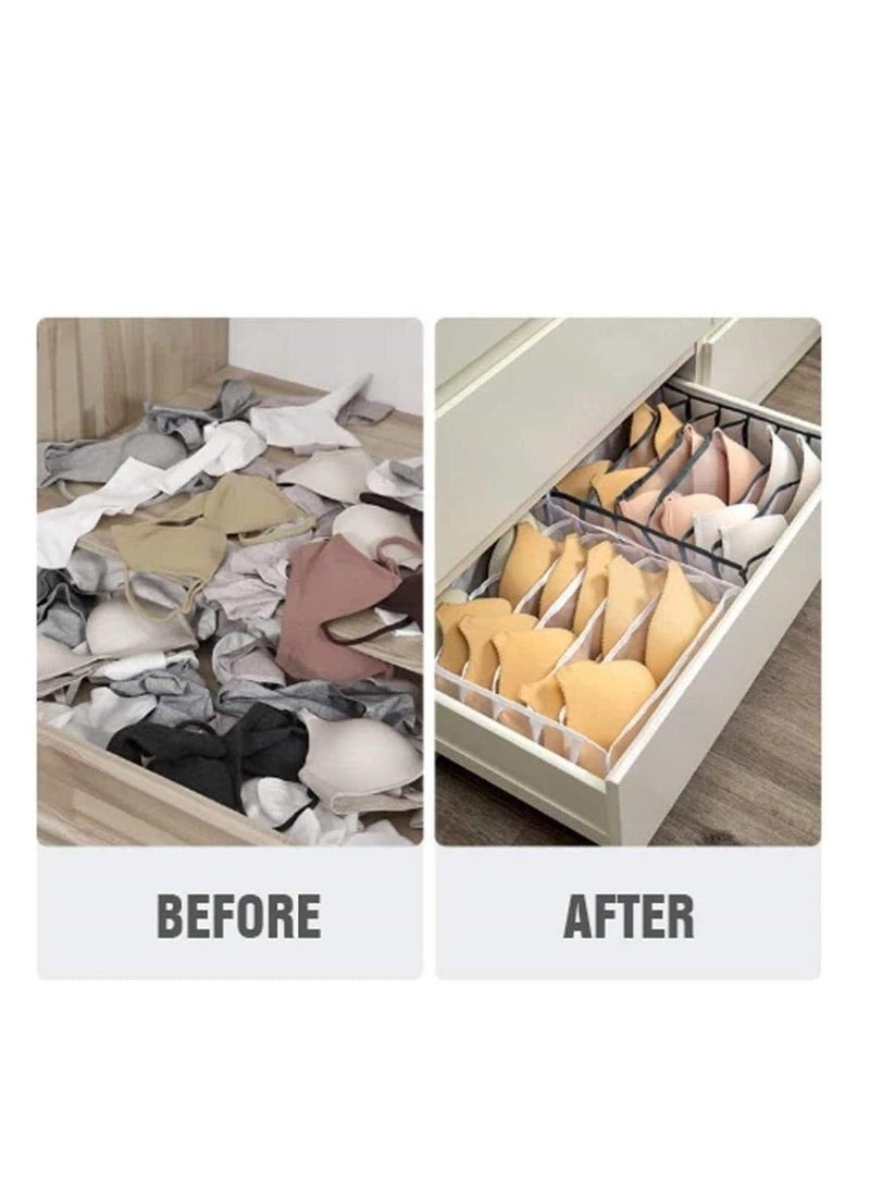 منظم تخزين الملابس الداخلية 3 قطع منظم درج الملابس الداخلية صندوق تخزين قابل للطي مقسم منظمات خزانة متعدد الشبكات صندوق فاصل لتنظيم حمالات الصدر والجوارب والرباطات والأحزمة - Image 4