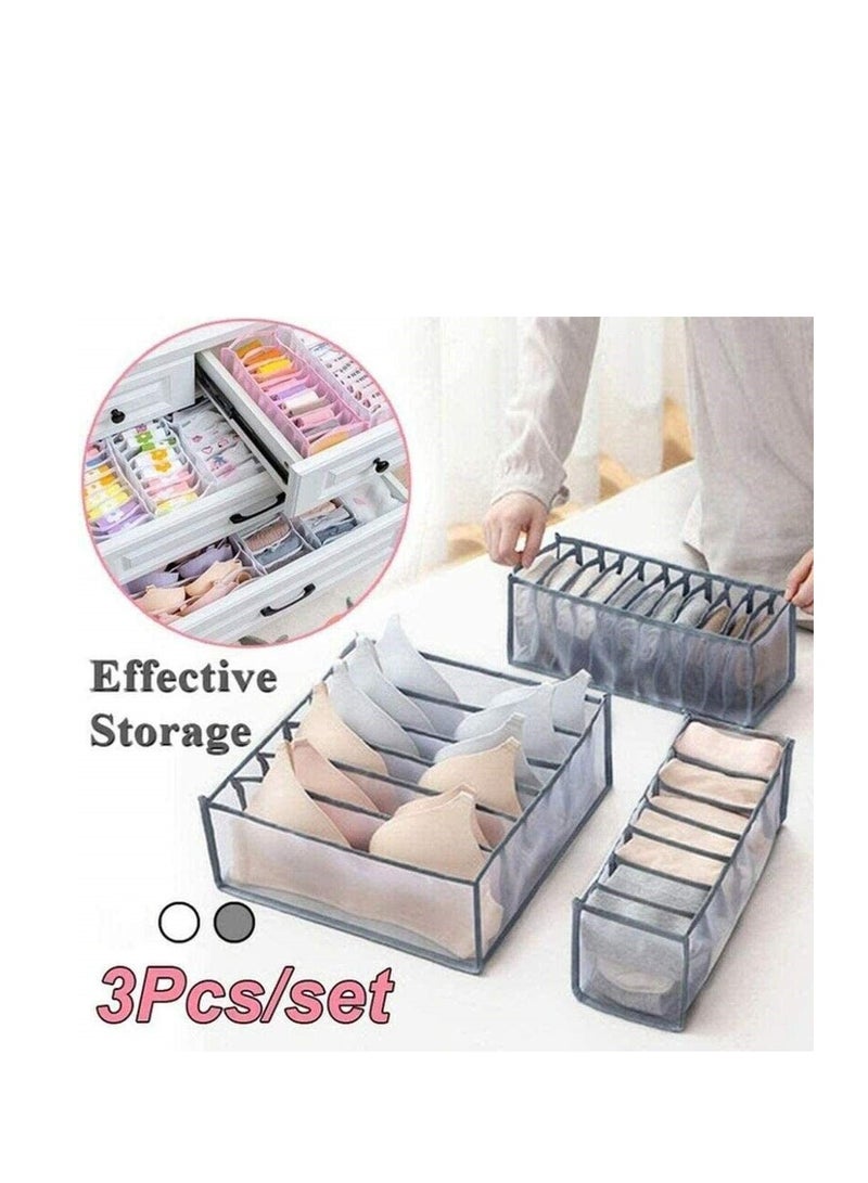 منظم تخزين الملابس الداخلية 3 قطع منظم درج الملابس الداخلية صندوق تخزين قابل للطي مقسم منظمات خزانة متعدد الشبكات صندوق فاصل لتنظيم حمالات الصدر والجوارب والرباطات والأحزمة - Image 3