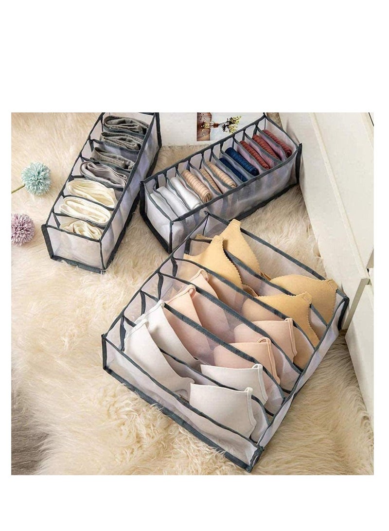 منظم تخزين الملابس الداخلية 3 قطع منظم درج الملابس الداخلية صندوق تخزين قابل للطي مقسم منظمات خزانة متعدد الشبكات صندوق فاصل لتنظيم حمالات الصدر والجوارب والرباطات والأحزمة - Image 5