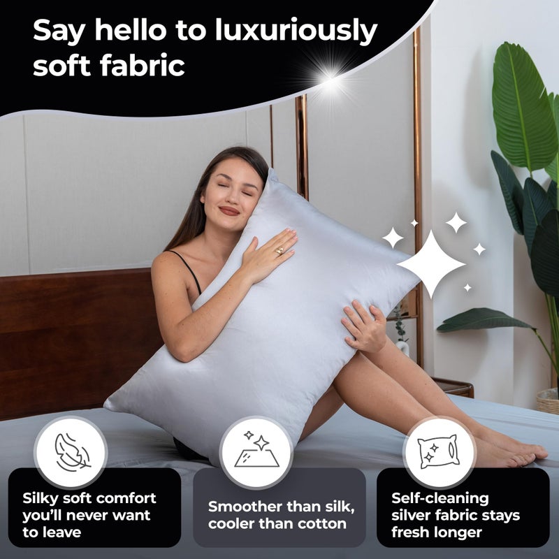 Silvery Silver Infused Pillowcase Set - 2 Pack Self-Cooling Pillowcases with Self-Cleaning Silvery Technologyâ„¢ for Hygienic Sleep - Luxurious Silky Soft Comfort (Gray, Queen (U.S. Standard)) - Image 4