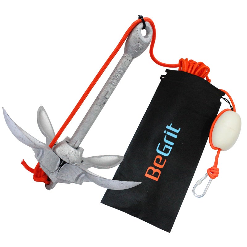 BeGrit مرساة قارب BeGrit - مرساة بحرية قابلة للطي لقارب صغير 1.5 كجم مع حبل سحب بطول 10م وحقيبة حمل للكياك، الكانو، لوح التجديف، جت سكي، صيد السمك (فضي-0.7 كجم) - Image 1