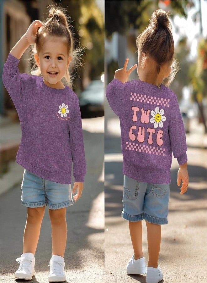 KEKEMI Two Cute Birthday Girl Sweatshirt 2T Girl Sunflower Birthday Outfit Two Years Old Long Sleeve Pullover Tops B-day Tops(Purple,2T) - Image 4