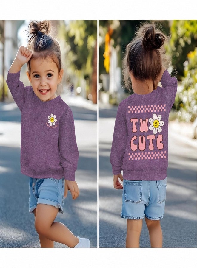 KEKEMI Two Cute Birthday Girl Sweatshirt 2T Girl Sunflower Birthday Outfit Two Years Old Long Sleeve Pullover Tops B-day Tops(Purple,2T) - Image 2