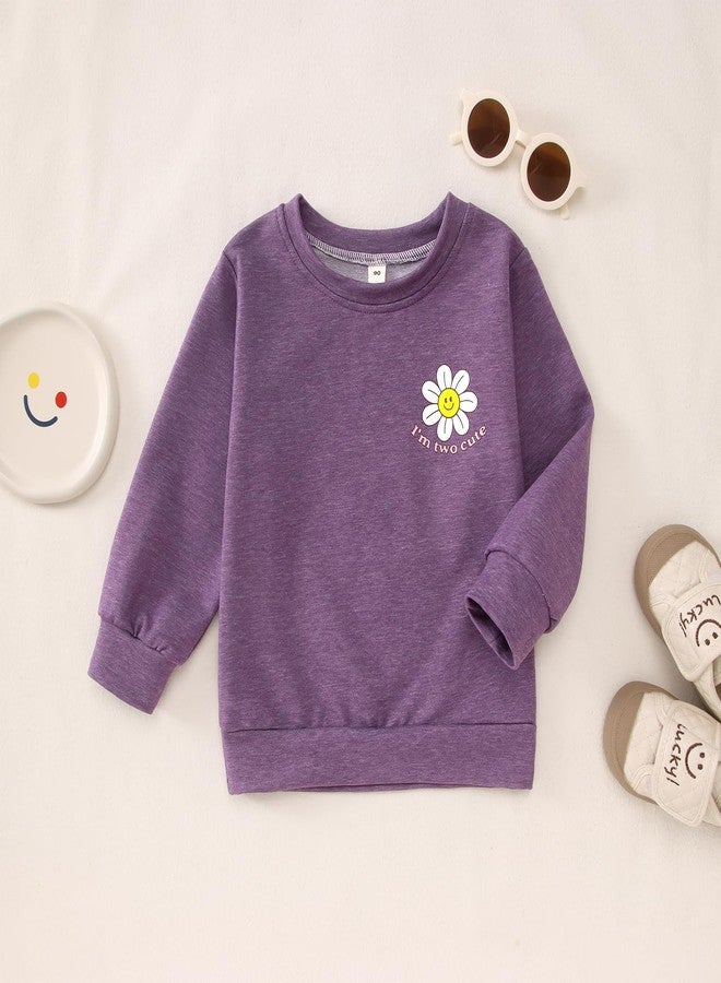 KEKEMI Two Cute Birthday Girl Sweatshirt 2T Girl Sunflower Birthday Outfit Two Years Old Long Sleeve Pullover Tops B-day Tops(Purple,2T) - Image 3