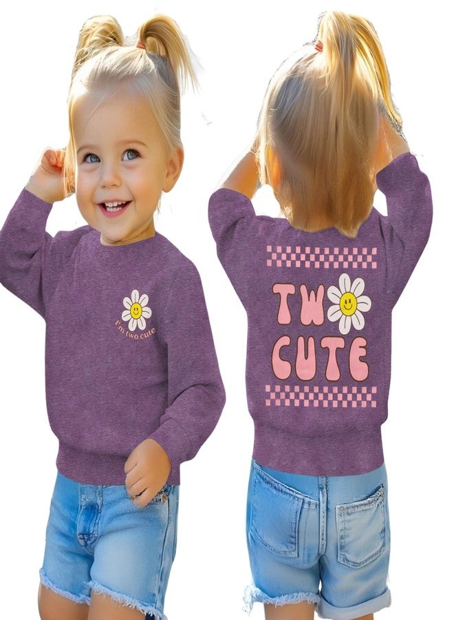 KEKEMI Two Cute Birthday Girl Sweatshirt 2T Girl Sunflower Birthday Outfit Two Years Old Long Sleeve Pullover Tops B-day Tops(Purple,2T) - Image 1