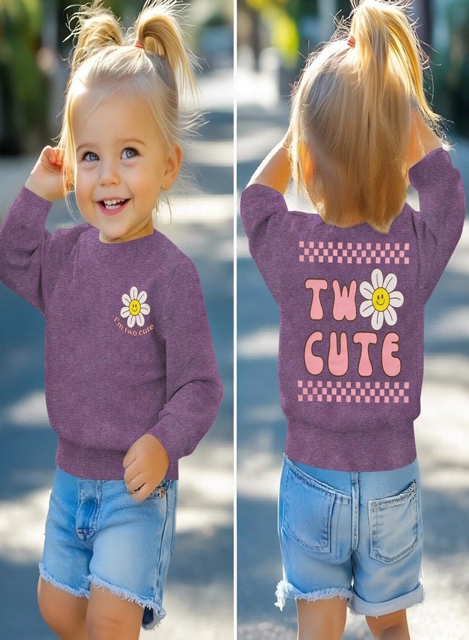 KEKEMI Two Cute Birthday Girl Sweatshirt 2T Girl Sunflower Birthday Outfit Two Years Old Long Sleeve Pullover Tops B-day Tops(Purple,2T) - Image 5