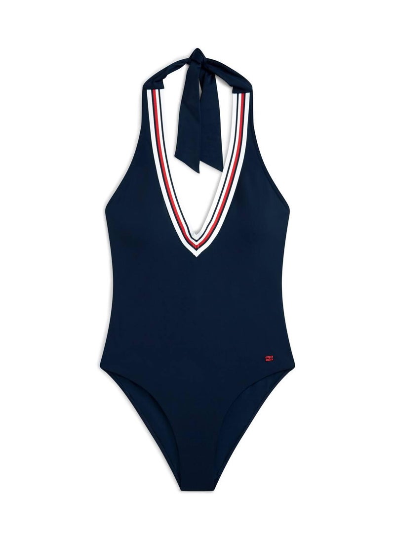 TOMMY HILFIGER Global Stripe Plunge Halterneck Swimsuit - Image 5