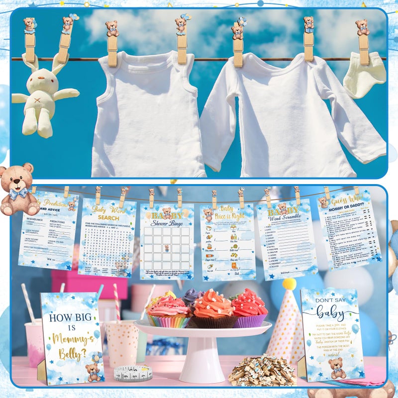 Funnymoom 426 Pcs Blue Theme Bear Baby Shower Decorations Games Set-8 Games Includes Bearly Wait Baby Shower Decorations Bingo Prediction and Advice How Big is Mommy's Belly Don't Say The Words - Image 5