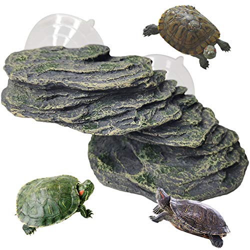 kathson Turtle Basking Platform Baby Tortoise Climbing Ramp Shale Reptiles Dock Resting Terrace Stone Small Aquarium Ornament Rock Landscaping Decoration for Frogs Newts (Small size:6.0”Lx2.7”Wx2.7”H) - Image 1