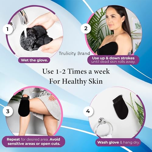 T TOPLINE Dead Skin Gloves for Dead Skin Bath Scrub Glove Body Whitening Body Exfoliator Mitt (Black) - Image 2