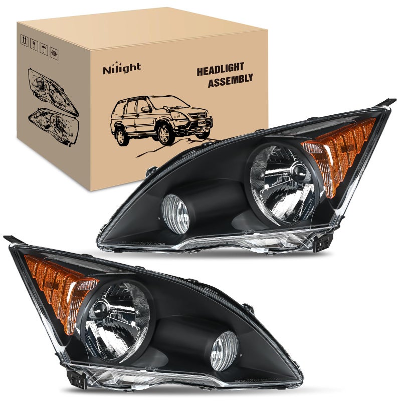 Nilight Headlights Assembly for Honda CRVCRV 2007 2008 2009 2010 2011 Headlamp Black Housing Amber Reflector