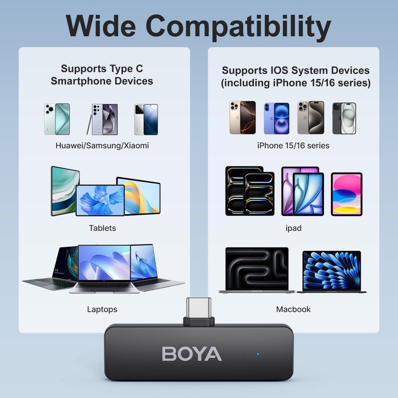 BOYA BY-V4U Wireless Lavalier Microphone for iPhone 15/16 Series Type C Smartphone with Charging Case, 4-Channel Mono Output, Omnidirectional Noise Cancelling Lapel Mic for Video Recording Podcast - Image 5
