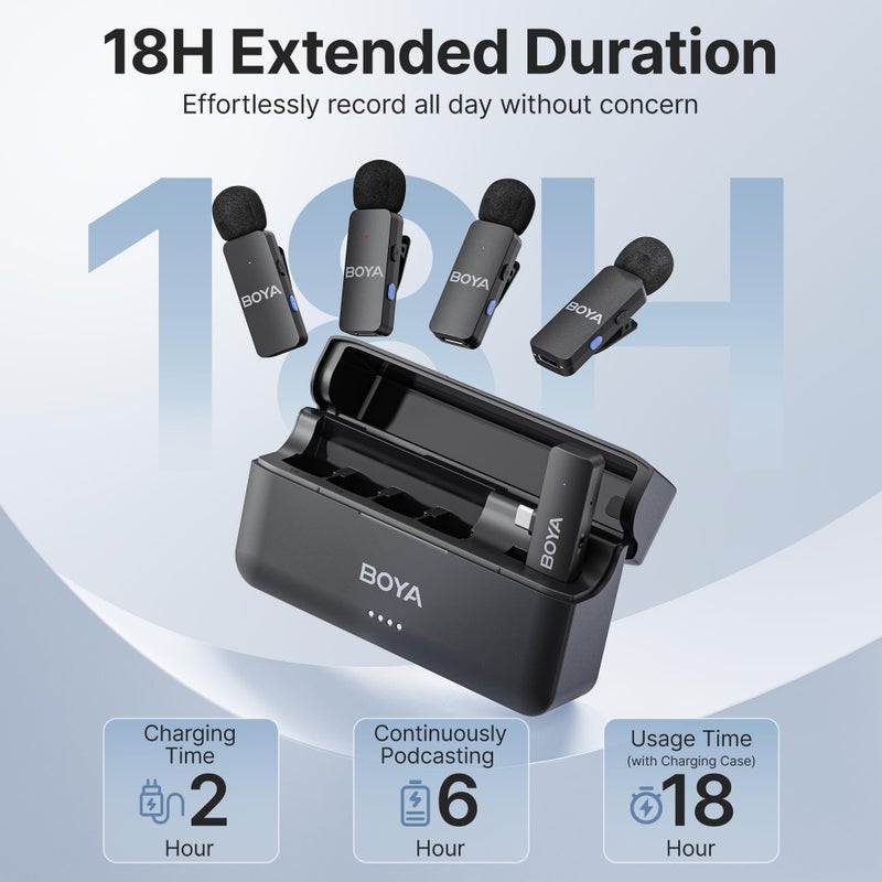 BOYA BY-V4U Wireless Lavalier Microphone for iPhone 15/16 Series Type C Smartphone with Charging Case, 4-Channel Mono Output, Omnidirectional Noise Cancelling Lapel Mic for Video Recording Podcast - Image 2
