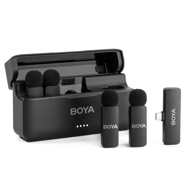 BOYA BY-V4U Wireless Lavalier Microphone for iPhone 15/16 Series Type C Smartphone with Charging Case, 4-Channel Mono Output, Omnidirectional Noise Cancelling Lapel Mic for Video Recording Podcast - Image 1